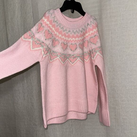 CeCe Mommy & Me Crewneck Fair Isle Pink Hearts High Low Sweater Matching - Picture 11 of 14
